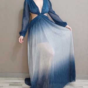 lurex glitter long sleeve backless gown